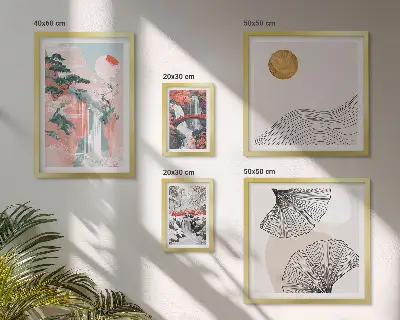 Paysages de cascades au Japon ensemble de 5 tableaux