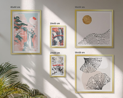 Ensemble de 5 tableaux Paysages de cascades au Japon