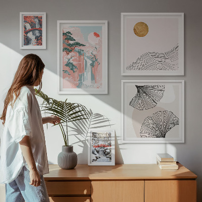 Ensemble de 5 tableaux Paysages de cascades au Japon