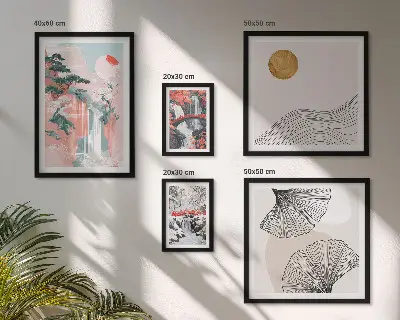 Paysages de cascades au Japon ensemble de 5 tableaux