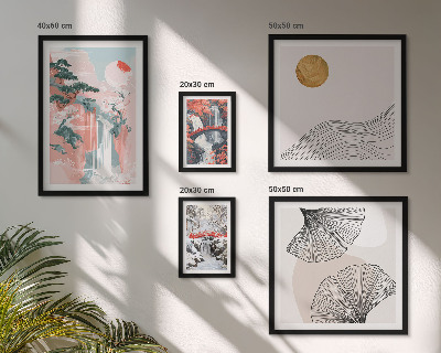 Ensemble de 5 tableaux Paysages de cascades au Japon