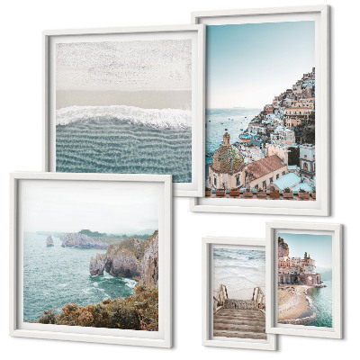 Ensemble de 5 tableaux Paysages d'une ville balnéaire
