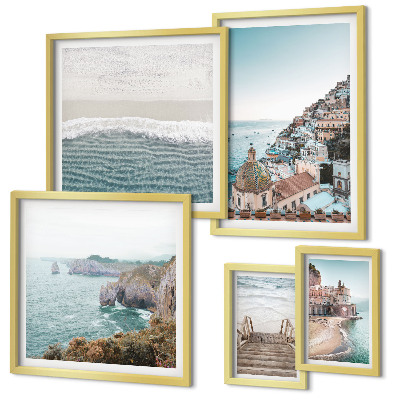 Ensemble de 5 tableaux Paysages d'une ville balnéaire