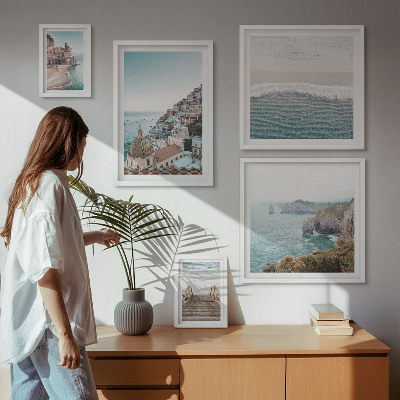Ensemble de 5 tableaux Paysages d'une ville balnéaire