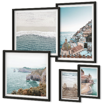 Ensemble de 5 tableaux Paysages d'une ville balnéaire