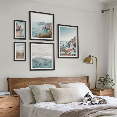 Ensemble de 5 tableaux Paysages d'une ville balnéaire