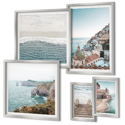 Ensemble de 5 tableaux Paysages d'une ville balnéaire