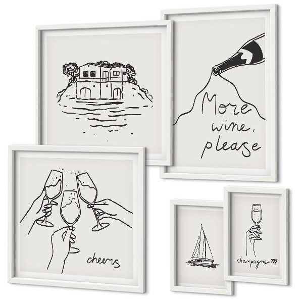 Ensemble de 5 tableaux Illustrations élégantes pour porter un toast au vin