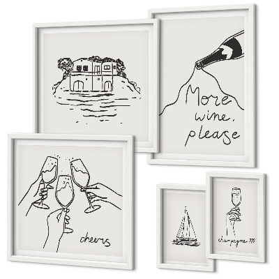Ensemble de 5 tableaux Illustrations élégantes pour porter un toast au vin