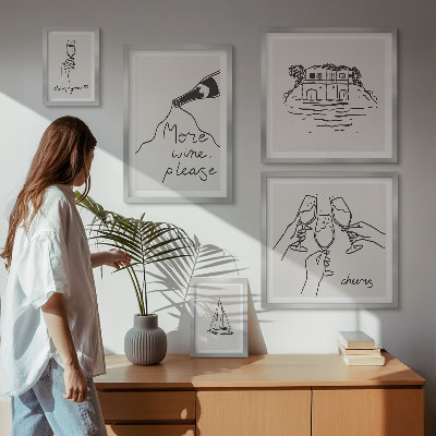 Ensemble de 5 tableaux Illustrations élégantes pour porter un toast au vin
