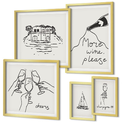 Ensemble de 5 tableaux Illustrations élégantes pour porter un toast au vin