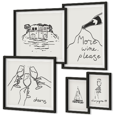 Ensemble de 5 tableaux Illustrations élégantes pour porter un toast au vin