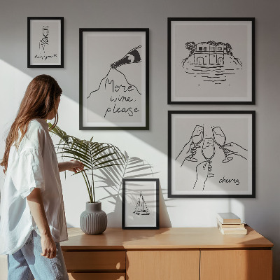 Ensemble de 5 tableaux Illustrations élégantes pour porter un toast au vin