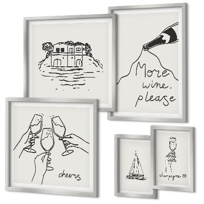 Ensemble de 5 tableaux Illustrations élégantes pour porter un toast au vin