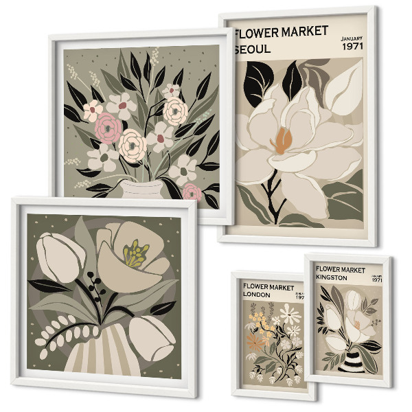 Lot de tableaux encadrés Motifs floraux de Londres et de Séoul