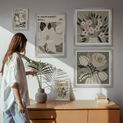 Lot de tableaux encadrés Motifs floraux de Londres et de Séoul