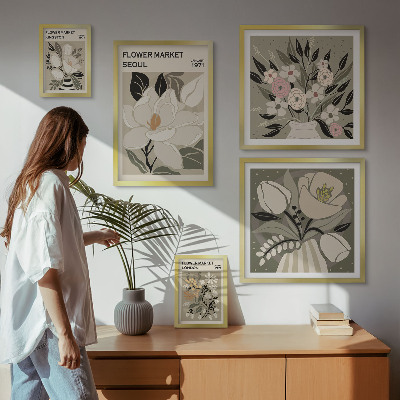 Lot de tableaux encadrés Motifs floraux de Londres et de Séoul