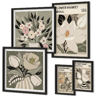 Lot de tableaux encadrés Motifs floraux de Londres et de Séoul