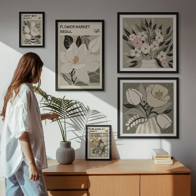 Lot de tableaux encadrés Motifs floraux de Londres et de Séoul