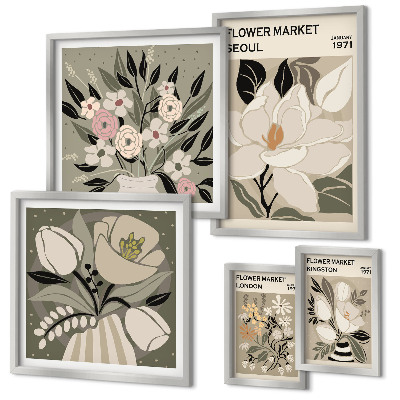 Lot de tableaux encadrés Motifs floraux de Londres et de Séoul