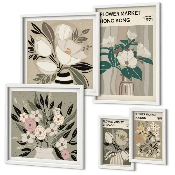 Tableau de décoration murale motif marché aux fleurs rétro vintage