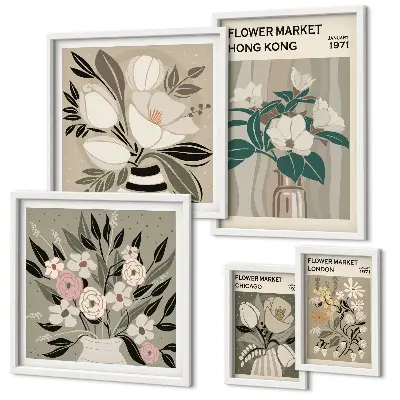 Tableau de décoration murale motif marché aux fleurs rétro vintage