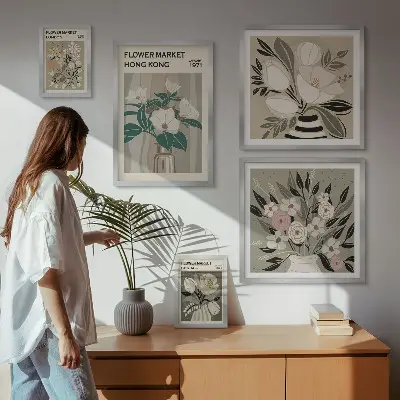 Tableau de décoration murale motif marché aux fleurs rétro vintage
