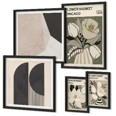 Lot de tableaux encadrés motifs de compositions florales élégantes
