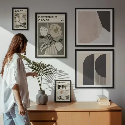 Lot de tableaux encadrés motifs de compositions florales élégantes