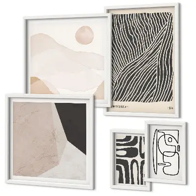 Ensemble de 5 tableaux motifs abstraits sur le thème de la terre dans un style minimaliste