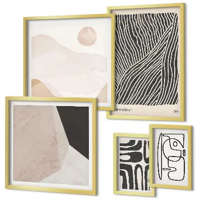 Ensemble de 5 tableaux motifs abstraits sur le thème de la terre dans un style minimaliste