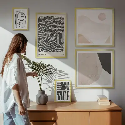 Ensemble de 5 tableaux motifs abstraits sur le thème de la terre dans un style minimaliste