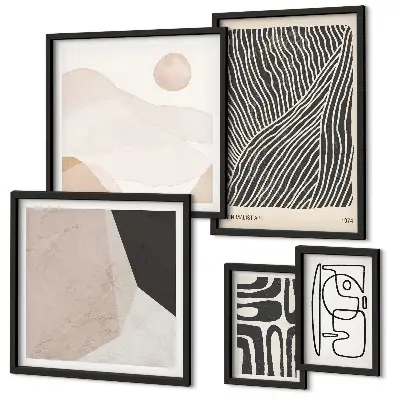 Ensemble de 5 tableaux motifs abstraits sur le thème de la terre dans un style minimaliste