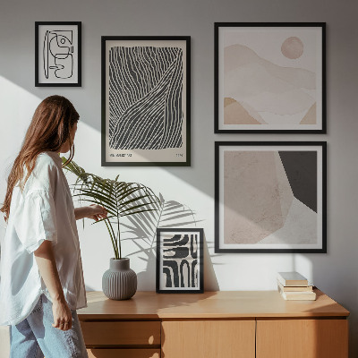 Ensemble de 5 tableaux Motifs minimalistes de la terre abstraits