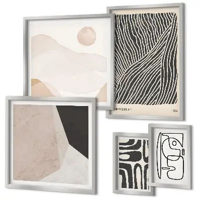 Ensemble de 5 tableaux motifs abstraits sur le thème de la terre dans un style minimaliste