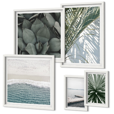 Lot de tableaux encadrés Plantes tropicales avec la mer