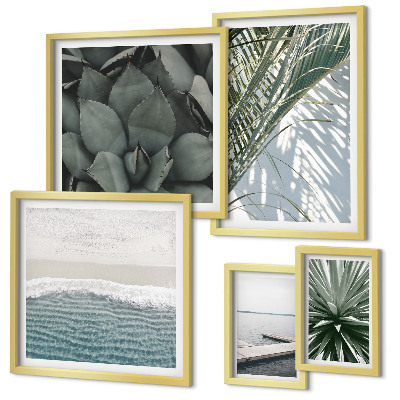 Lot de tableaux encadrés Plantes tropicales avec la mer