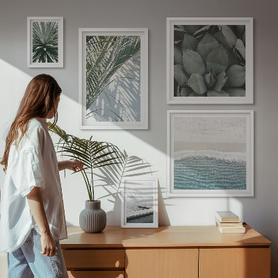 Lot de tableaux encadrés Plantes tropicales avec la mer