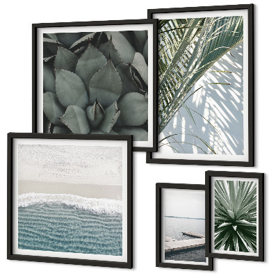 Lot de tableaux encadrés Plantes tropicales avec la mer