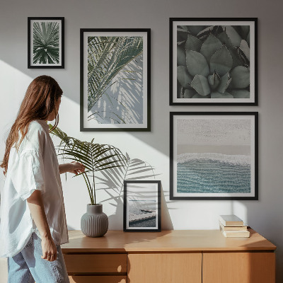 Lot de tableaux encadrés Plantes tropicales avec la mer