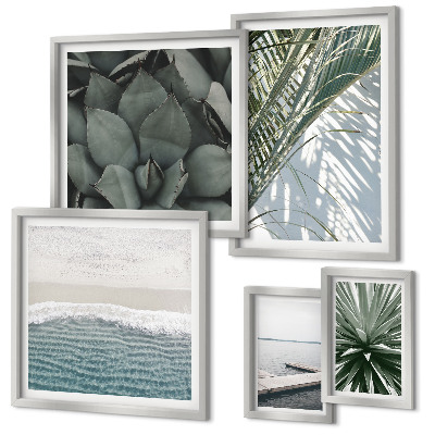 Lot de tableaux encadrés Plantes tropicales avec la mer