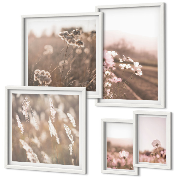 Ensemble de 5 tableaux Motifs floraux de nature délicate