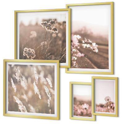Ensemble de 5 tableaux Motifs floraux de nature délicate