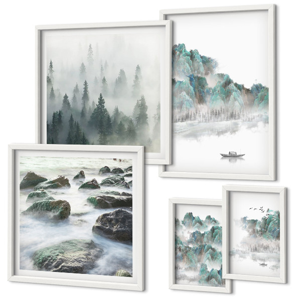 Ensemble de 5 tableaux Paysages paisibles avec de l'eau
