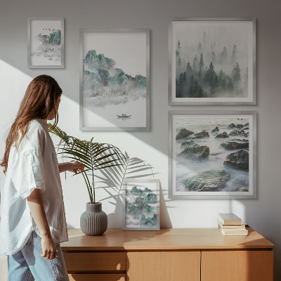 Ensemble de 5 tableaux Paysages paisibles avec de l'eau
