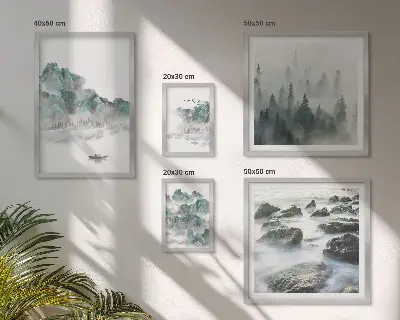 Ensemble de 5 tableaux représentant des paysages paisibles avec de l'eau