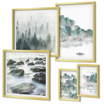 Ensemble de 5 tableaux Paysages paisibles avec de l'eau