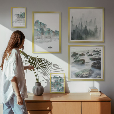 Ensemble de 5 tableaux Paysages paisibles avec de l'eau
