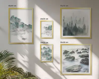 Ensemble de 5 tableaux représentant des paysages paisibles avec de l'eau
