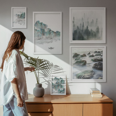 Ensemble de 5 tableaux Paysages paisibles avec de l'eau